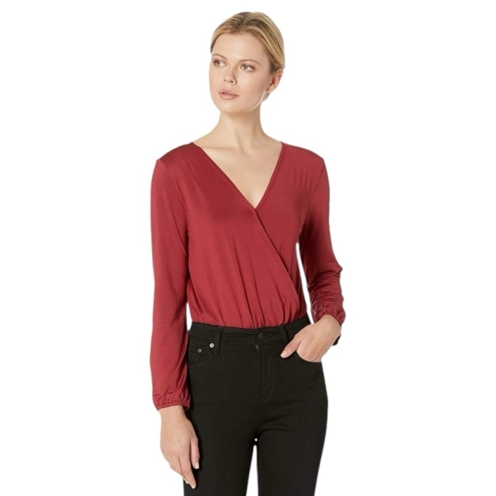 Lysse Bianca Wrap Bodysuit Red Long Sleeve Top | Size X-Small